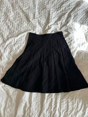 Women's Black Knit A-Line Skirt with Textured Pattern